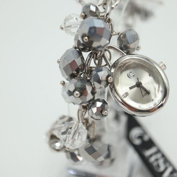 Charming Charlie Sparkle Bead Charm Watch 24mm Silver Loop Bracelet New Battery - Picture 4 of 14